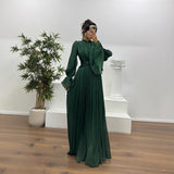 Robe longue plissée à manches bouffantes pour femme