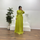 Robe longue plissée à manches bouffantes pour femme