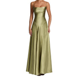 Robe Longue Satinée à Bretelles Fines