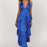Robe Longue Volants Superposés Décolleté Plongeant