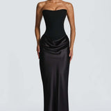 Robe Longue Satinée Bustier Drapée Élégance Luxe