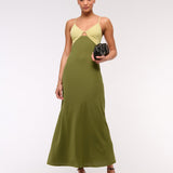 Robe Midi Satinée Bicolore Dos Croisé