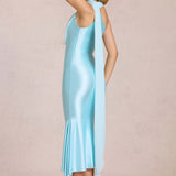 Robe Midi Satinée Asymétrique avec Écharpe Élégante