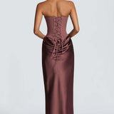 Robe Longue Satinée Bustier Drapée Élégance Luxe