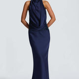 Robe Longue Drapée à Col Halter Élégant