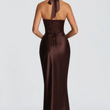 Robe Longue Satinée Dos Nu Décolleté Plongeant