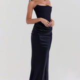 Robe Longue Bustier Drapée Élégance Satinée