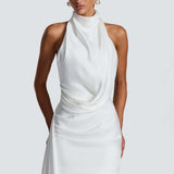 Robe Courte Drapée Col Halter Élégance Chic