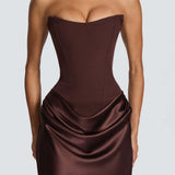 Robe Longue Satinée Bustier Drapée Élégance Luxe