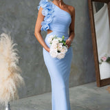 Robe longue femme asymétrique à volants