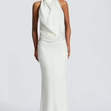 Robe Longue Drapée à Col Halter Élégant