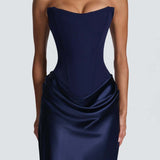 Robe Longue Satinée Bustier Drapée Élégance Luxe