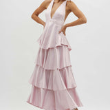 Robe Longue Volants Superposés Décolleté Plongeant