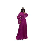 Robe longue plissée à manches bouffantes pour femme