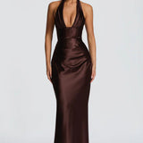 Robe Longue Satinée Dos Nu Décolleté Plongeant