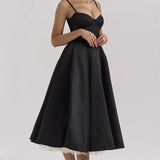 Robe Midi Évasée à Bretelles Fines