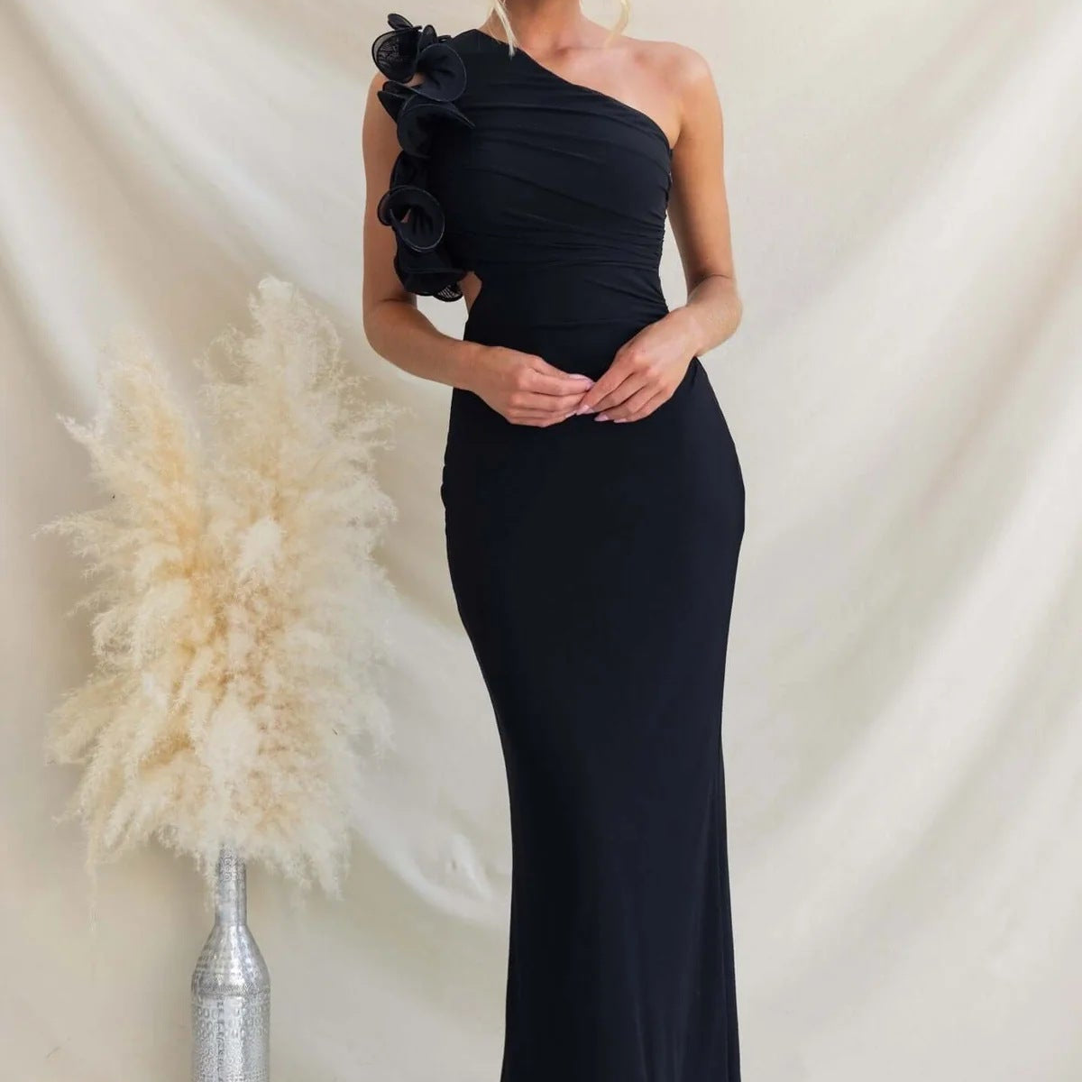Robe longue femme asymétrique à volants