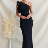 Robe longue femme asymétrique à volants