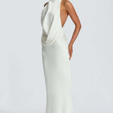 Robe Longue Drapée à Col Halter Élégant