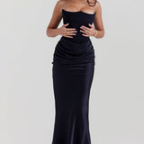 Robe Longue Bustier Drapée Élégance Satinée