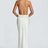 Robe Longue Drapée à Col Halter Élégant