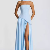 Robe longue bustier plissée à fente pour femme