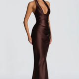 Robe Longue Satinée Dos Nu Décolleté Plongeant