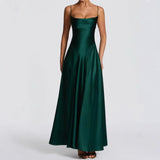Robe Longue Satinée à Bretelles Fines