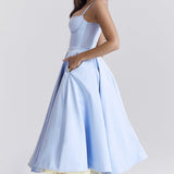 Robe Midi Évasée à Bretelles Fines