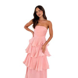 Robe longue bustier à volants étagés pour femme