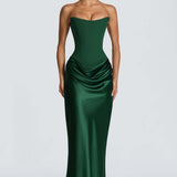 Robe Longue Satinée Bustier Drapée Élégance Luxe