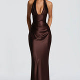 Robe Longue Satinée Dos Nu Décolleté Plongeant