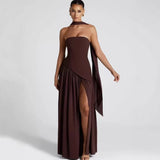 Robe longue bustier plissée à fente pour femme