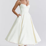 Robe Midi Évasée à Bretelles Fines
