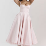 Robe Midi Évasée à Bretelles Fines