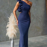 Robe longue femme asymétrique à volants
