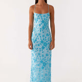 Robe Longue Fleurie Satinée à Fente Élégante