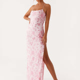 Robe Longue Fleurie Satinée à Fente Élégante