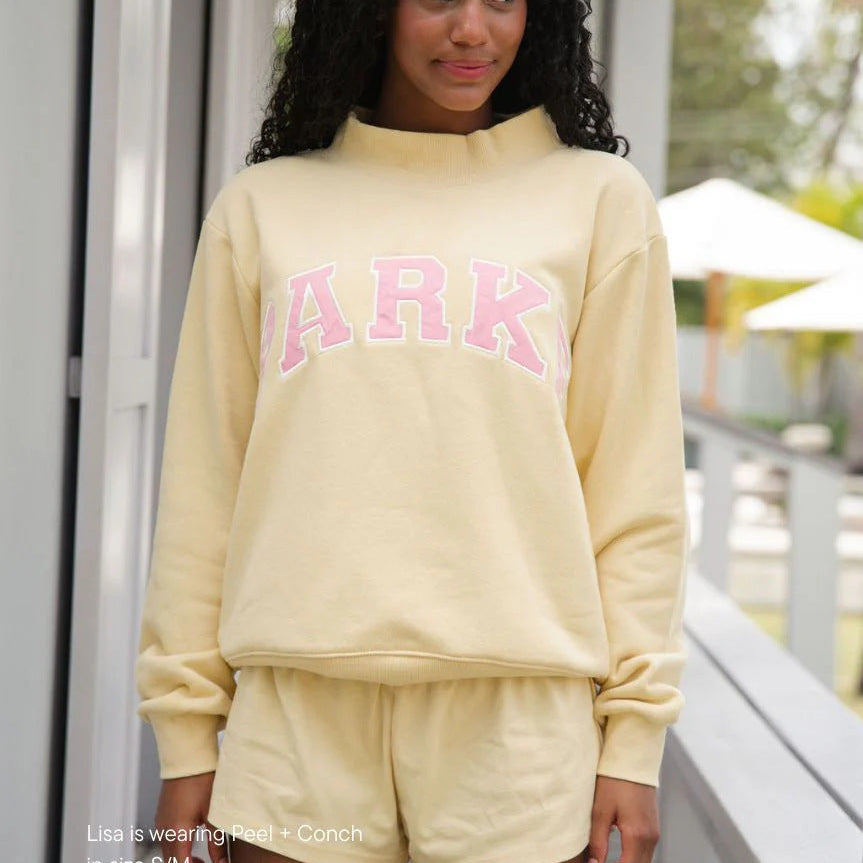 Sweat oversize femme col montant imprimé varsity