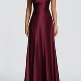 Robe Longue Satinée à Bretelles Fines