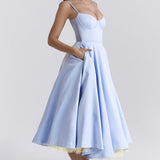 Robe Midi Évasée à Bretelles Fines
