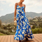 Robe longue plissée à bustier drapé pour femme