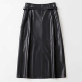 Jupe Midi Simili Cuir Taille Ceinturée Élégance Moderne