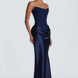 Robe Longue Satinée Bustier Drapée Élégance Luxe