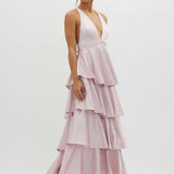 Robe Longue Volants Superposés Décolleté Plongeant
