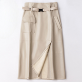 Jupe Midi Simili Cuir Taille Ceinturée Élégance Moderne