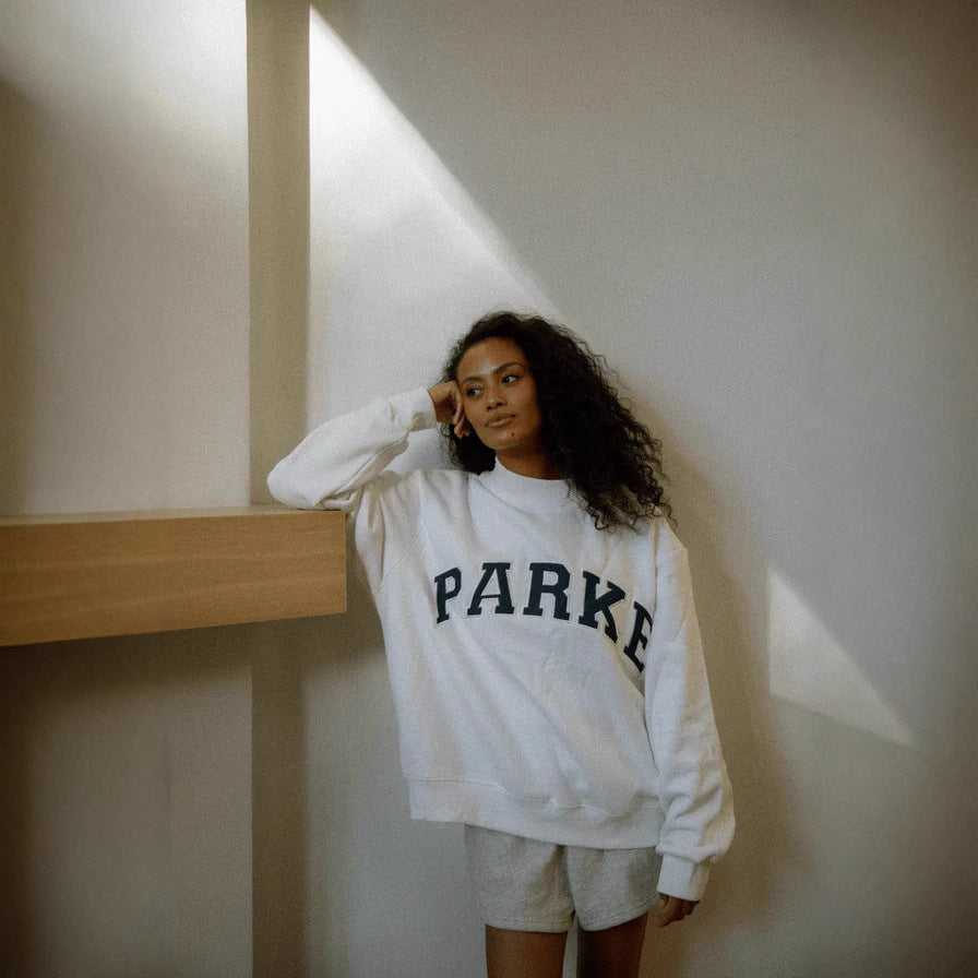 Sweat oversize femme col montant imprimé varsity