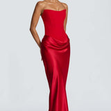Robe Longue Satinée Bustier Drapée Élégance Luxe