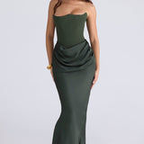 Robe Longue Bustier Drapée Élégance Satinée
