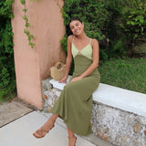 Robe Midi Satinée Bicolore Dos Croisé